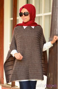 Sefamerve, Tesettür Triko Panço 7013-04 Kahverengi