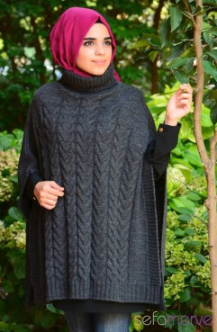 Sefamerve, Tesettür Triko Panço 7016-01 Antrasit