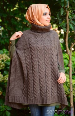 Sefamerve, Tesettür Triko Panço 7016-04 Kahverengi