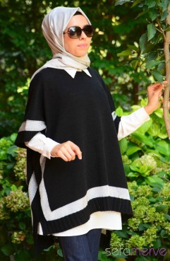 Sefamerve, Tesettür Triko Panço 7022-04 Siyah-Gümüş