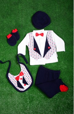 Sefamerve, White-Navy Blue Baby Bodysuit Set 0702T-01