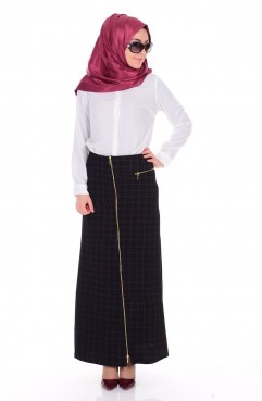 Sefamerve, Tesettür Etek 2421-02 Siyah Bordo