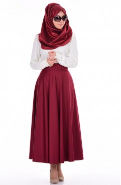 مانتو با دامن و شلوارSefamerve, Tesettür Etek 2146-05 Bordo