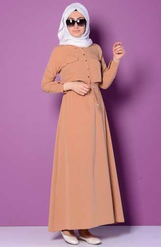 Tan Hijab Dress 8006A-03