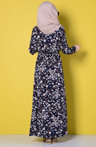 Navy Blue Hijab Dress 0736-02