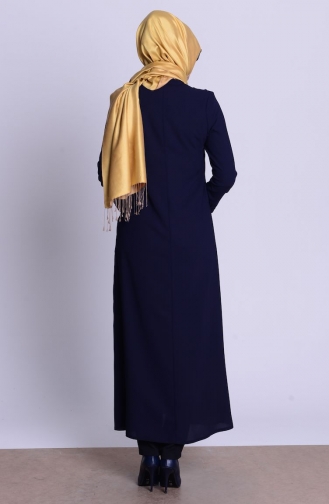 Abaya Col a Paillette 0458-02 Bleu marine 0458-02