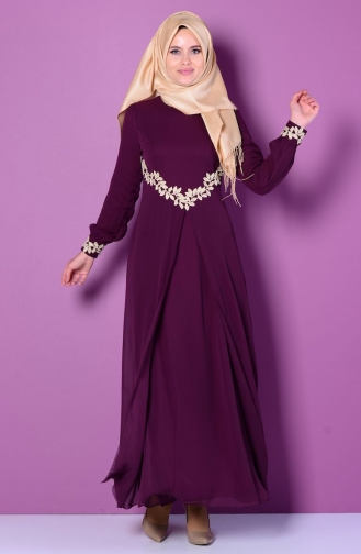 Plum Hijab Evening Dress 52419-01
