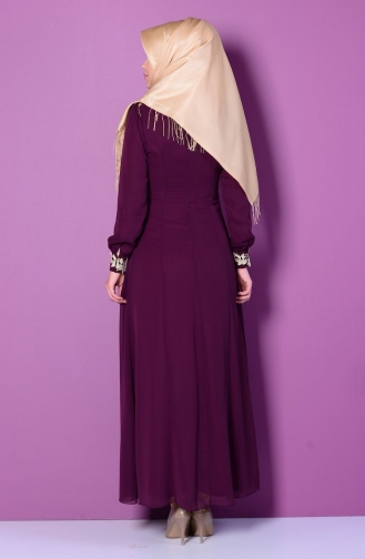 Plum Hijab Evening Dress 52419-01