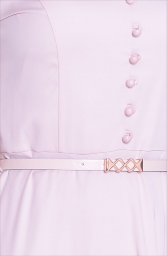 Düğme Detaylı Kemerli Elbise 7080-05 Pudra