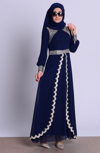 Dunkelblau Hijab-Abendkleider 52461-04