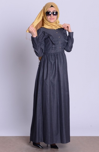 Fırfırlı Elbise 2204-10 Siyah