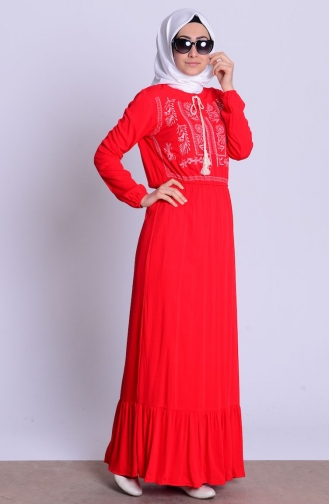 Şile Bezi Elbise 4541-03 Kırmızı