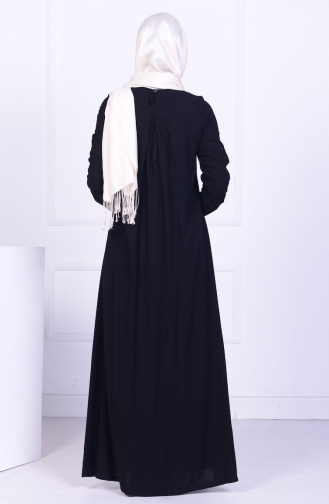 Taş ve Dantel Detaylı Viskon Elbise 0707-01 Siyah