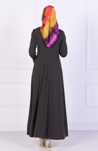 Khaki Hijab Evening Dress 4202-02