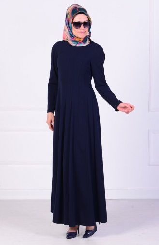Navy Blue Hijab Evening Dress 4202-03