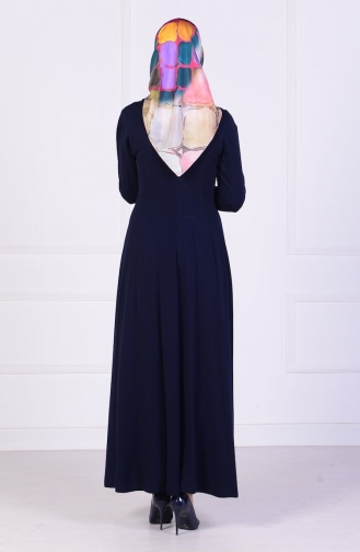 Navy Blue Hijab Evening Dress 4202-03