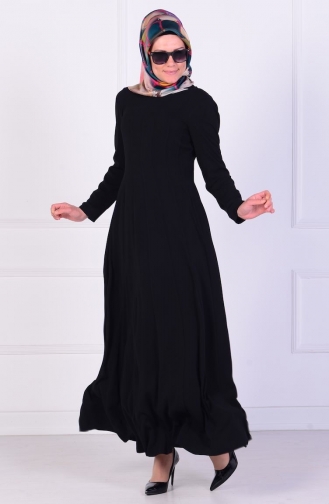 Kulplu Elbise 4202-01 Siyah