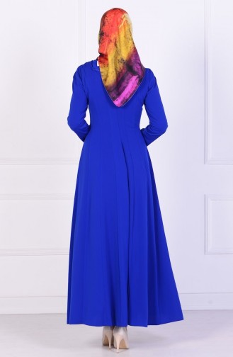 Saks-Blau Hijab-Abendkleider 4202-04