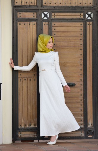 White Hijab Evening Dress 7009-01