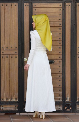 White Hijab Evening Dress 7009-01