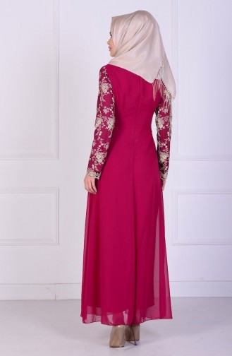 Fuchsia Hijab Evening Dress 52488-01