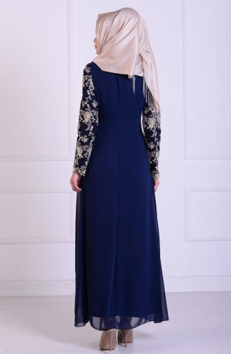 Navy Blue Hijab Evening Dress 52488-02