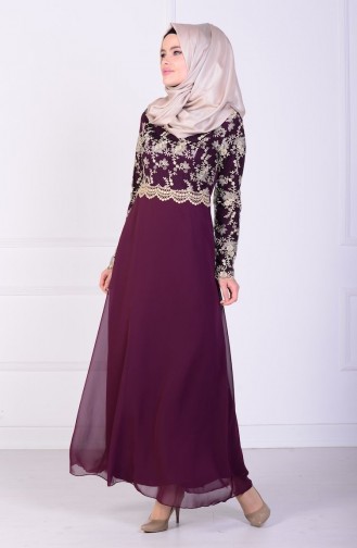 Plum Hijab Evening Dress 52488-05