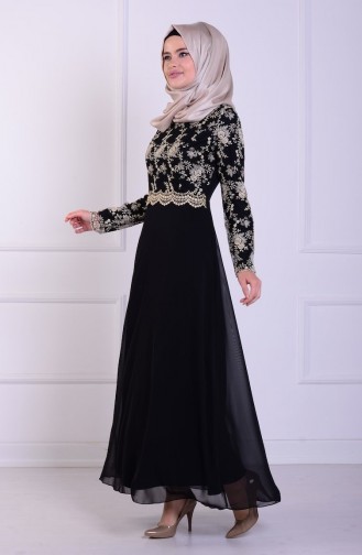 Black Hijab Evening Dress 52488-06