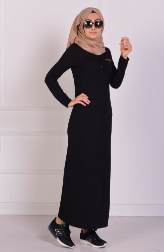 Uzun Spor Elbise 3285-03 Siyah