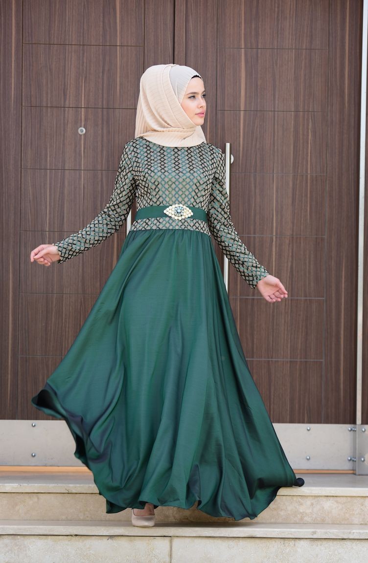 Green Hijab Dress 52475-01 | Sefamerve