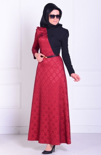 Red Hijab Evening Dress 7010-03