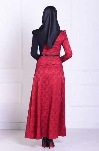 Red Hijab Evening Dress 7010-03