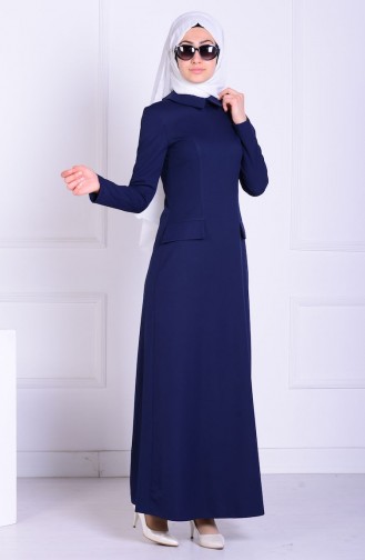Navy Blue Hijab Dress 7079-01