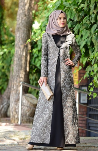 Jakarlı Kaftan Abiye Takım 7013-02 Vizon