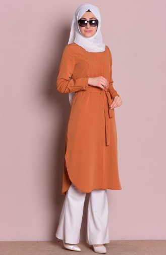 Uzun Krep Tunik 1760-12 Safran