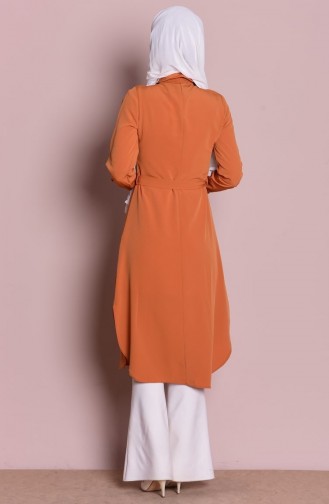 Uzun Krep Tunik 1760-12 Safran