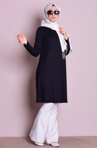 100CM Uzun Kollu Basic Tunik 4566-01 Siyah