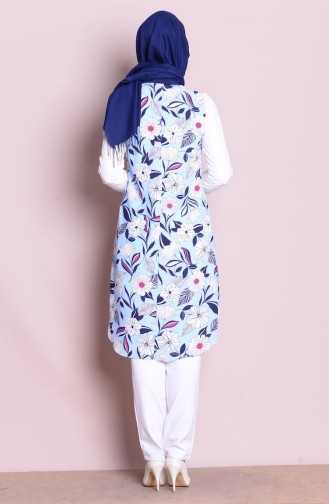 Çiçek Desenli Tunik 9070-01 Mavi