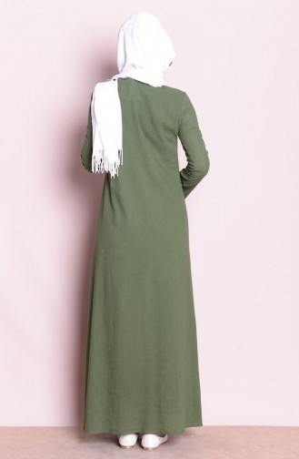 Nakışlı Şile Bezi Elbise 2485-12 Haki Yeşil