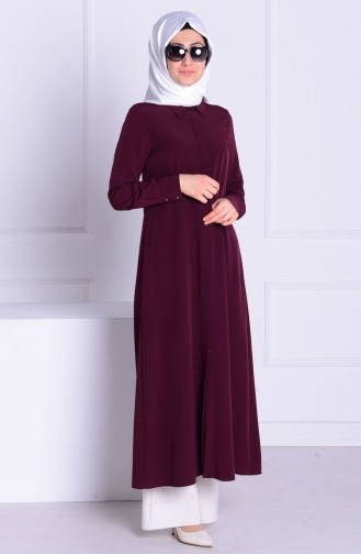Uzun Krep Tunik 2812-05 Mürdüm