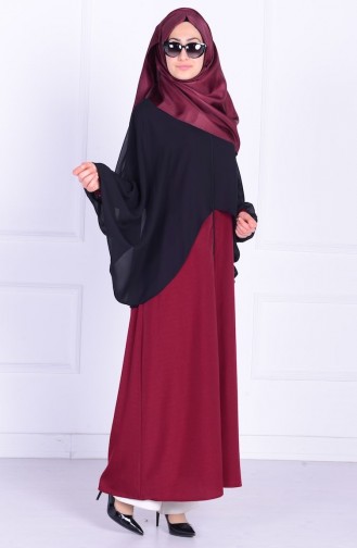 Chiffon Detailed Abaya 1050-01 Claret Red 1050-01