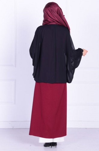 Chiffon Detailed Abaya 1050-01 Claret Red 1050-01