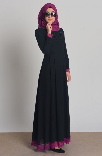 Kolu Dantel Detaylı Elbise 2540-03 Siyah