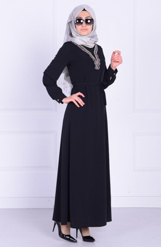 Schwarz Hijab Kleider 2206-01