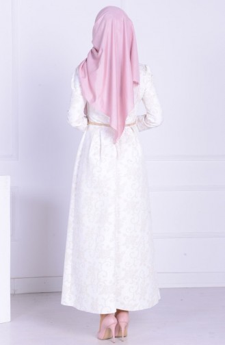 Ecru Hijab Evening Dress 5103-01
