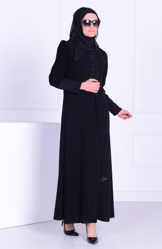 Abaya Imprimé de Pierre a Boutons 0512-01 Noir 0512-01