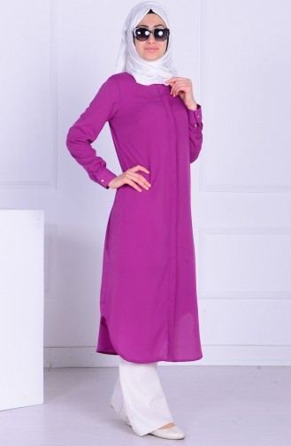 Krep Uzun Düğmeli Tunik 2009-01 Mor