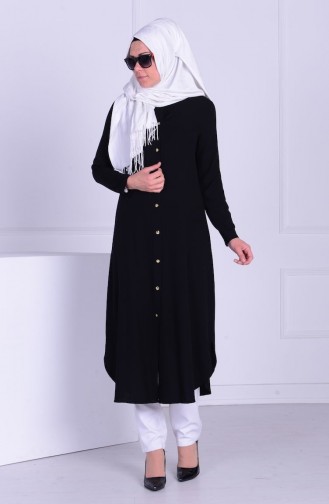 Front Button Long Tunic 7002-02 Black 7002-02