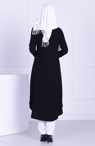 Front Button Long Tunic 7002-02 Black 7002-02