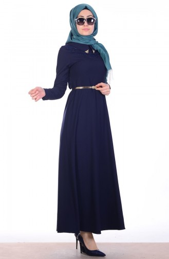 Navy Blue Hijab Dress 7127-04